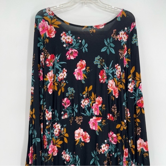 Ann Taylor LOFT NWT Women Black Floral Dress Size 14 Deep-v Back Long Sleeves - Picture 5 of 12